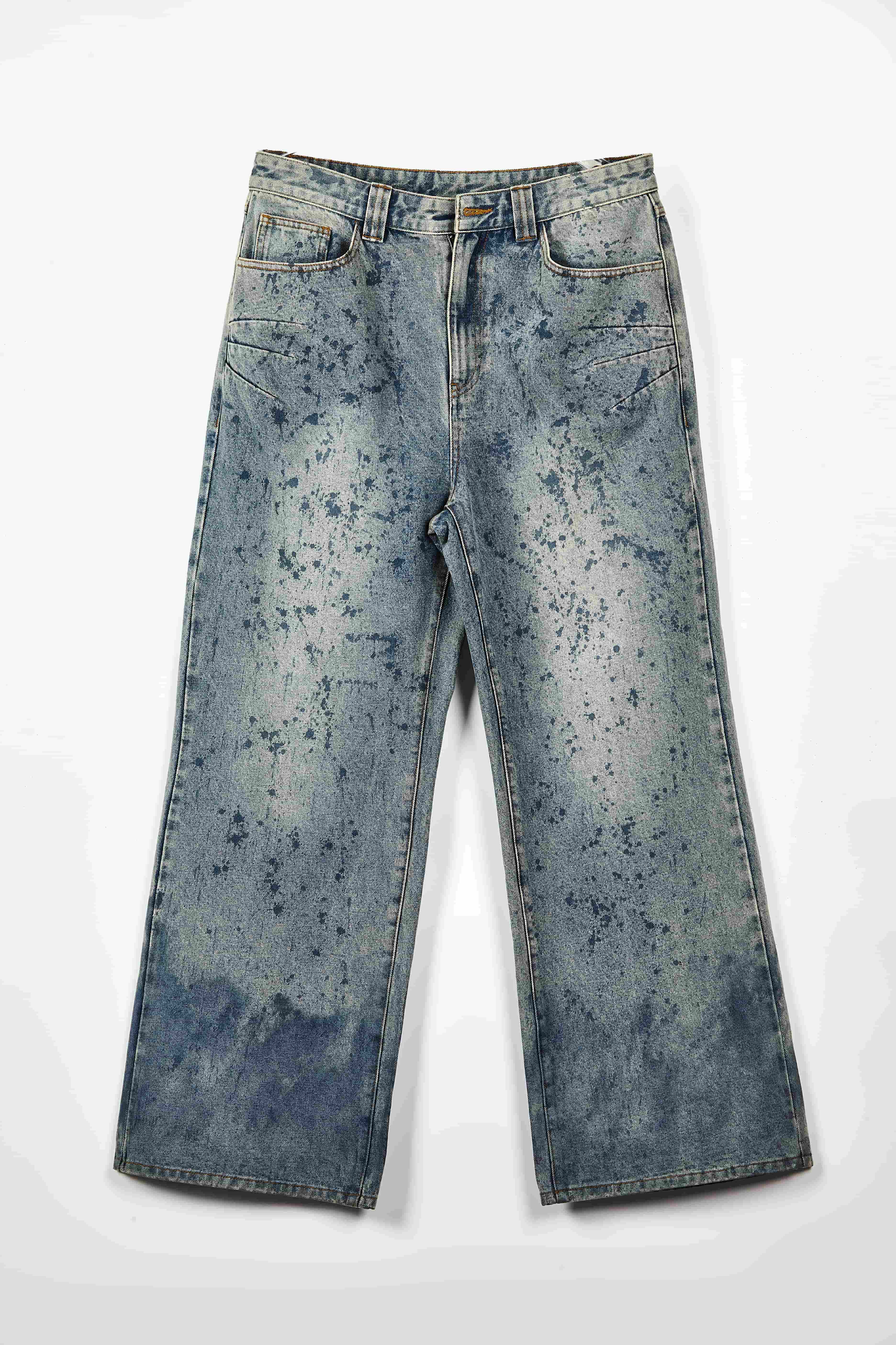 Light Wash Baggy Jeans - Splatter Dye Streetwear Denim Pants
